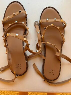 a new day Tan Studded Strappy Flat Sandals